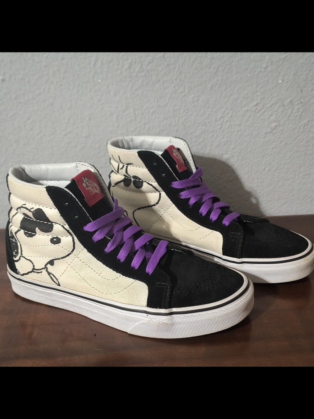 VANS Sk8-Hi VANS x Peanuts Snoopy Cartoon Black Suede High Top Sneakers